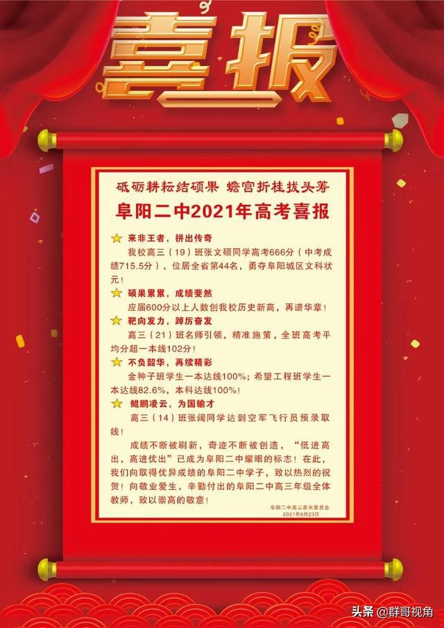 阜陽(yáng)市主要高中2021年高考喜報(bào)阜陽(yáng)一中、三中、城郊、臨泉一中