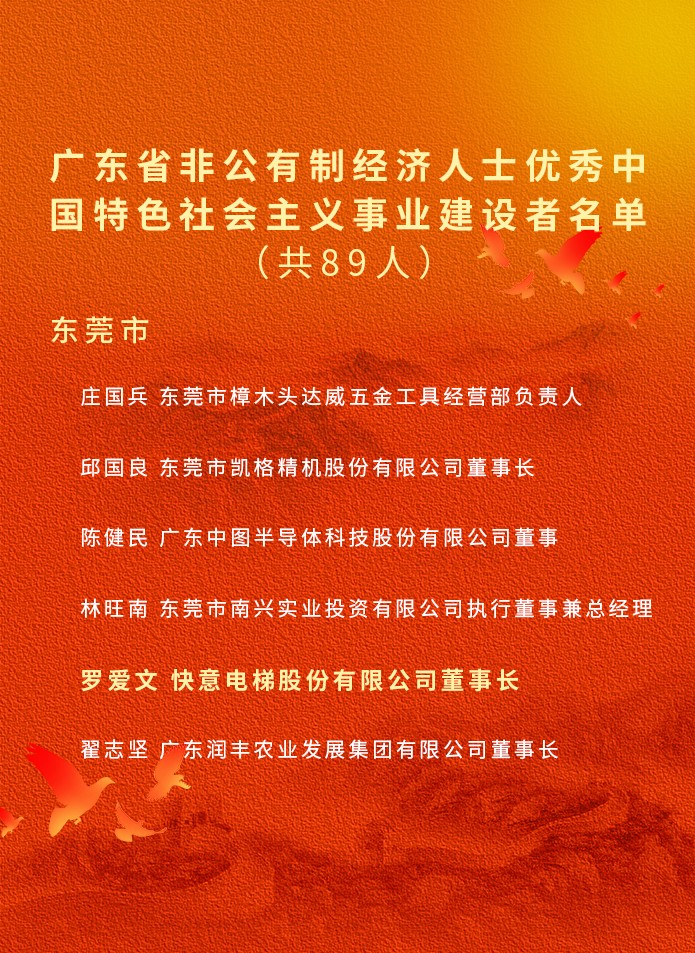 祝賀！快意電梯董事長(zhǎng)羅愛(ài)文獲廣東省委省政府授予榮譽(yù)稱號(hào)